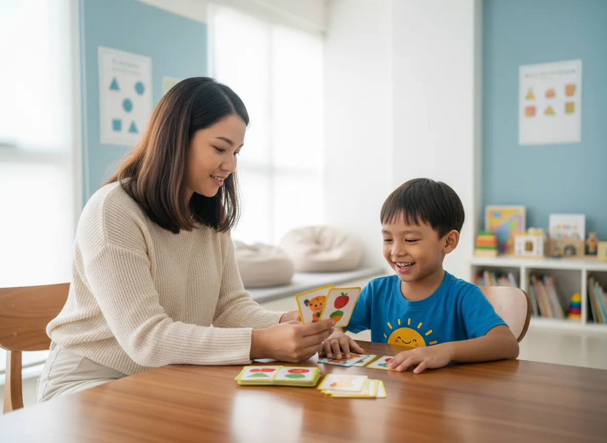 Child learning with therapist